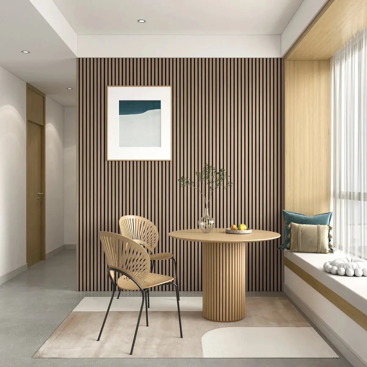 Acoustic slat wall panel in a modern interior