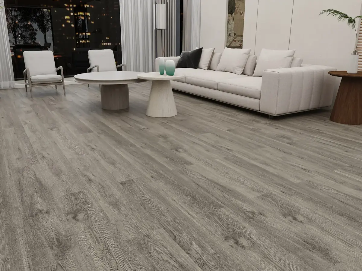 SPC flooring system in a bright living room